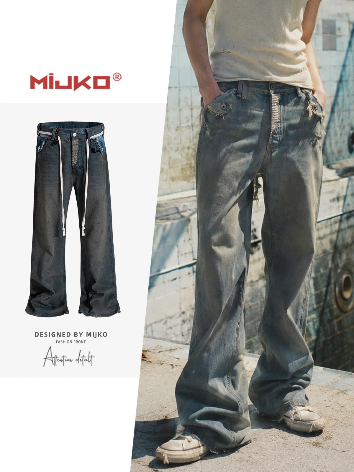 MIJKO Jeans Splatter Dirty Washed Vintage Denim Pants ZJ161
