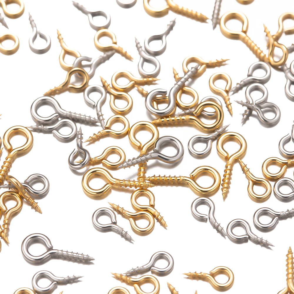 50pcs Stainless Steel Small Screw Eyes Pin Bail Peg Clasps Hooks for DIY Half Drilled Beads Resin Jewelry Earring Making Finding