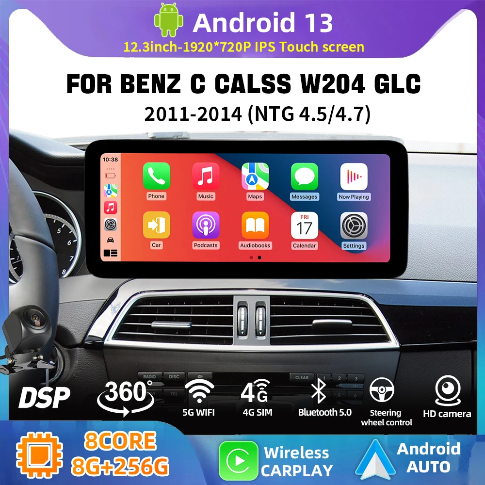 

12.3inch Android 13 Car Video GPS Player For Mercedes Benz C Class W204 2011-2014 NTG4.5 Car Multimedia Audio Navigation carplay