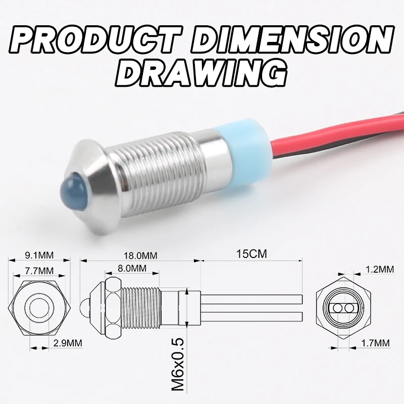 6MM High Brightness LED Metal Indicator Light IP65 Waterproof Spherical Indicator Signal Panel Lamp With Wire 6V 12V 220V