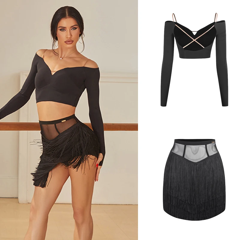 

2025 ZYM Latin Dance Clothing Women Cha Cha Top Fringed Skirts Adults Samba Ballroom Dance Competition Costume Stage Wear 13029