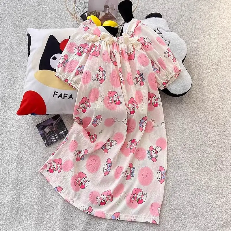 

Новая модель: Милая пижама-платье Sanrio My Melody для женщин, ночная сорочка с коротким рукавом, длинное платье для сна, летняя домашняя одежда