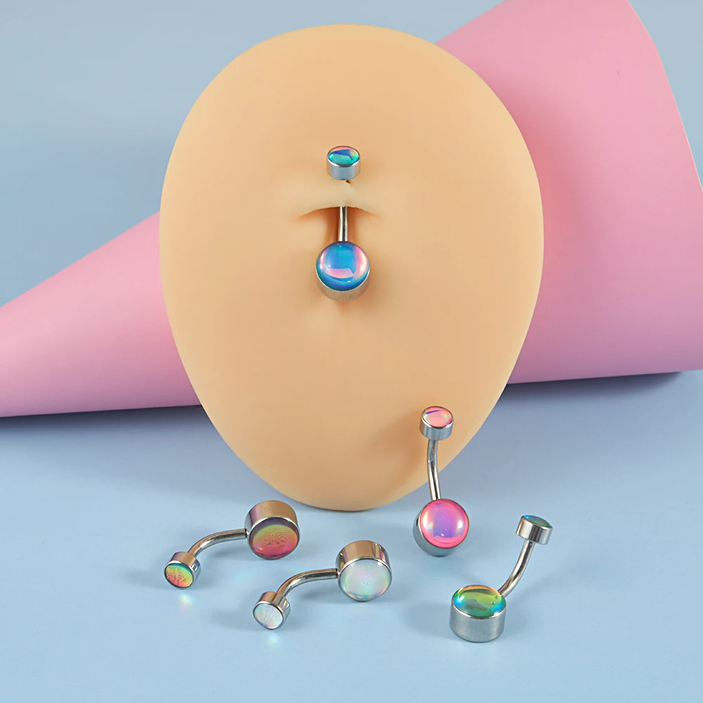 1Pc Surgical Steel Flash Film Navel Piercing Curved Barbell Belly Button Rings Helix Cartilage Piercing Beach Body Jewelry