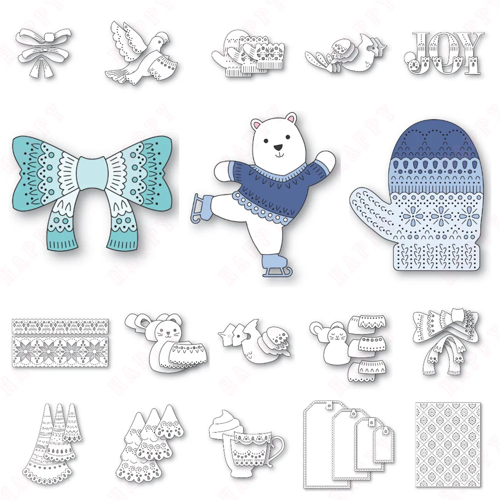 

Skating Bear Dies Metal Cutting Dies Scrapbooking Mitten Decoration Embossing Template DIY Greeting Card Handmade New Christmas