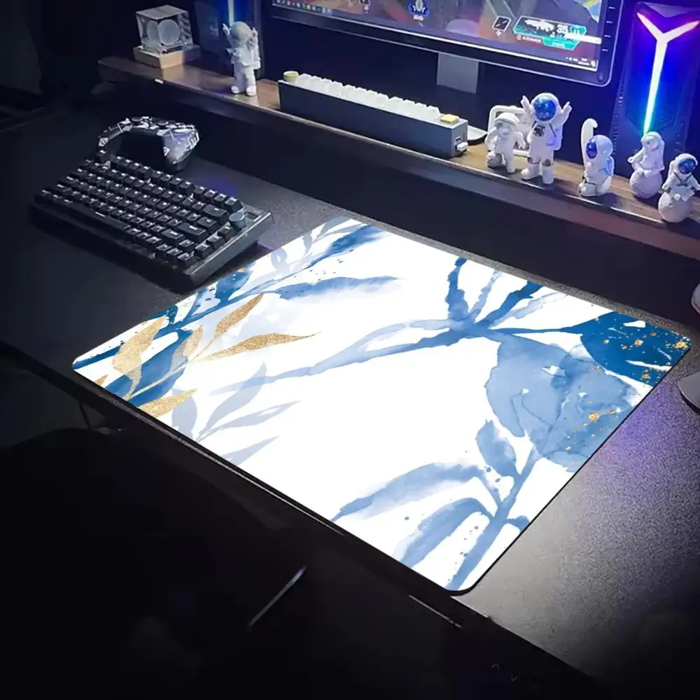Blue Luxury Watercolor Leaf Rose Gold Foil Texture Small Mouse Pad Speed Mousepad Premium E-Sports Gaming Desk Mat For Laptop