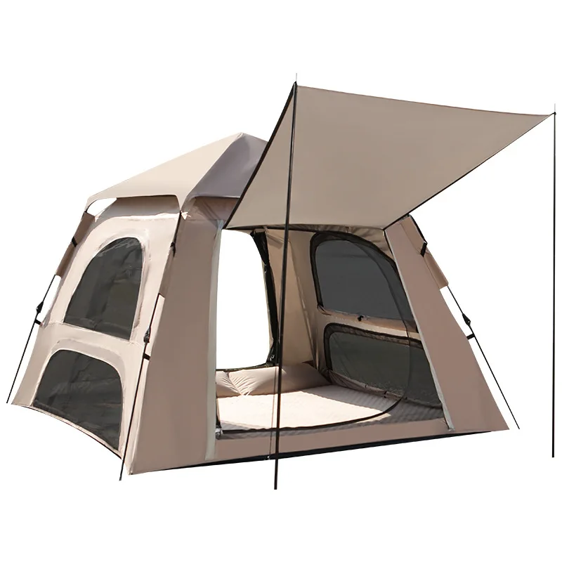 

Outdoor quick-open double door four window 3-5 people space waterproof thickened oxford cloth silver rubber sun protection tent