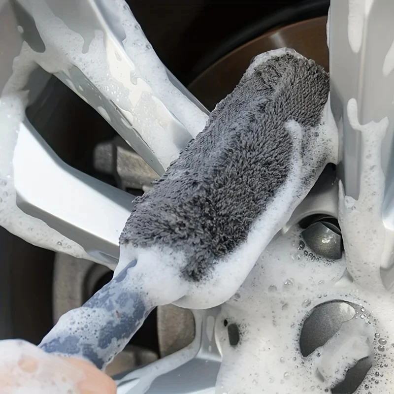 1/2 pièces Brosse de lavage de voiture en microfibre, brosse à pneus, brosse à jantes, dépoussiéreur de coffre, outil de nettoyage de détail, outils de nettoyage automobile