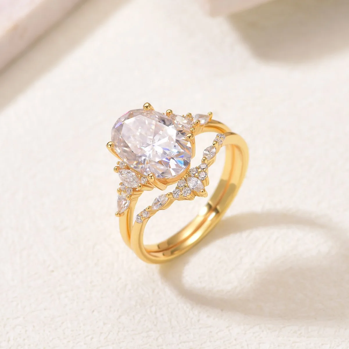 2Pcs Bridal Ring Set 4.5CT Oval Moissanite Ring Real 925 Sterling Silver Pear Side Stone Curved Stackable Fine Jewelry For Women