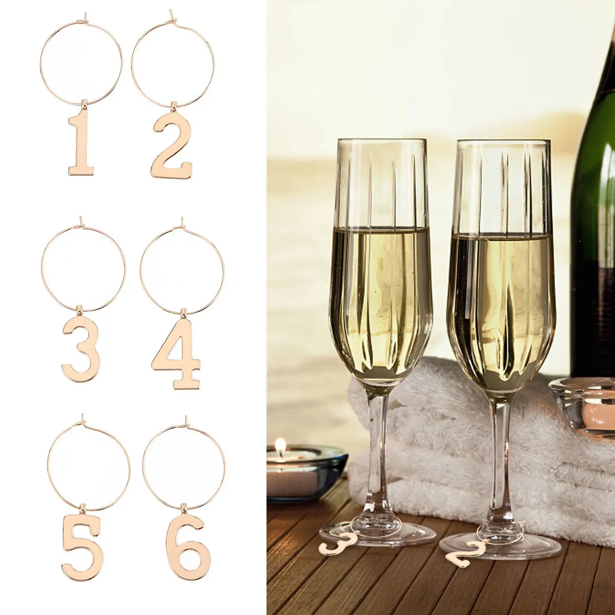 

6Pcs Polished Number Wine Glass Rings Practical Party Glass Tag Markers Reusable Household Cup Identifiers