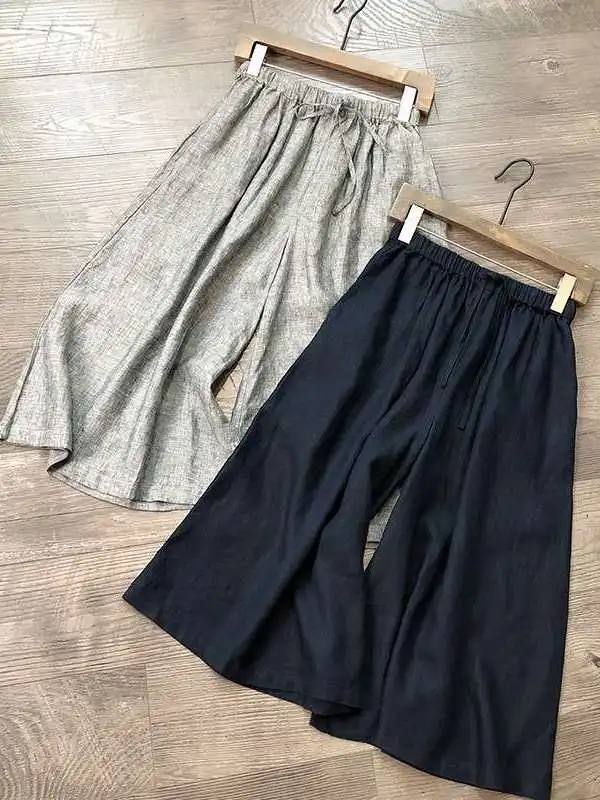 

Suding Simple Sle High Quali Faion Pure Linen Wide Leg Pants Comfortable Casual Trousers for Women mid Waist Spring Season