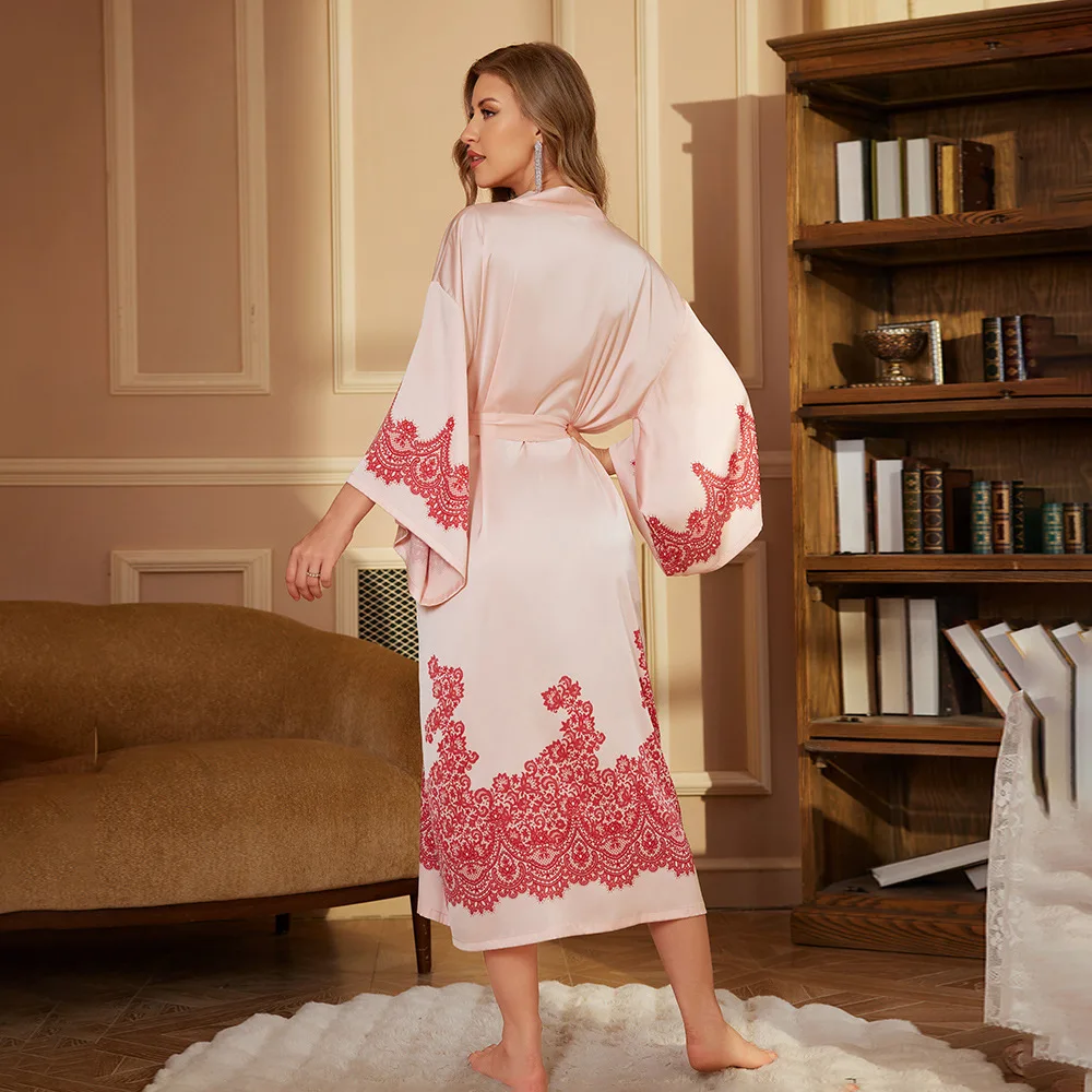 Oversize Print Pajamas Nighties Womens Kimono Gown Robe Long Sleeve Bathrobe Loose Loungewear Spring Nightwear Home Clothes