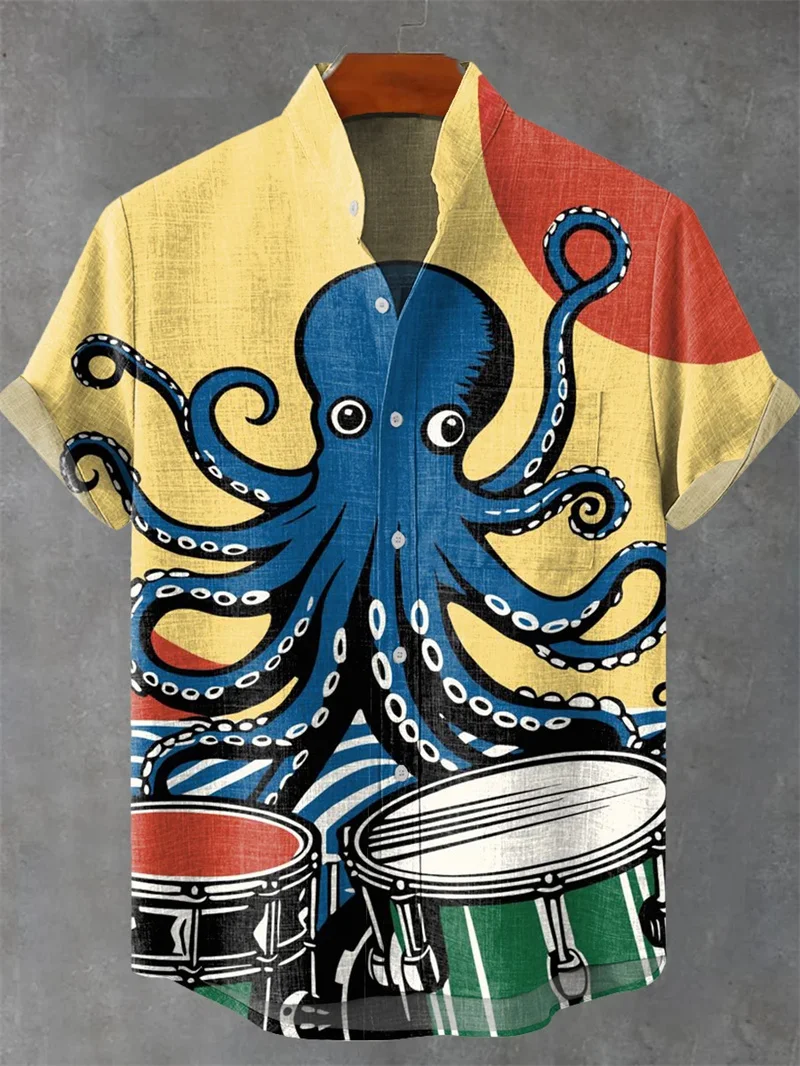 

Новая африканская винтажная мужская винтажная этническая рубашка с коротким рукавом в этническом стиле, модная повседневная мужская рубашка с осьминогом