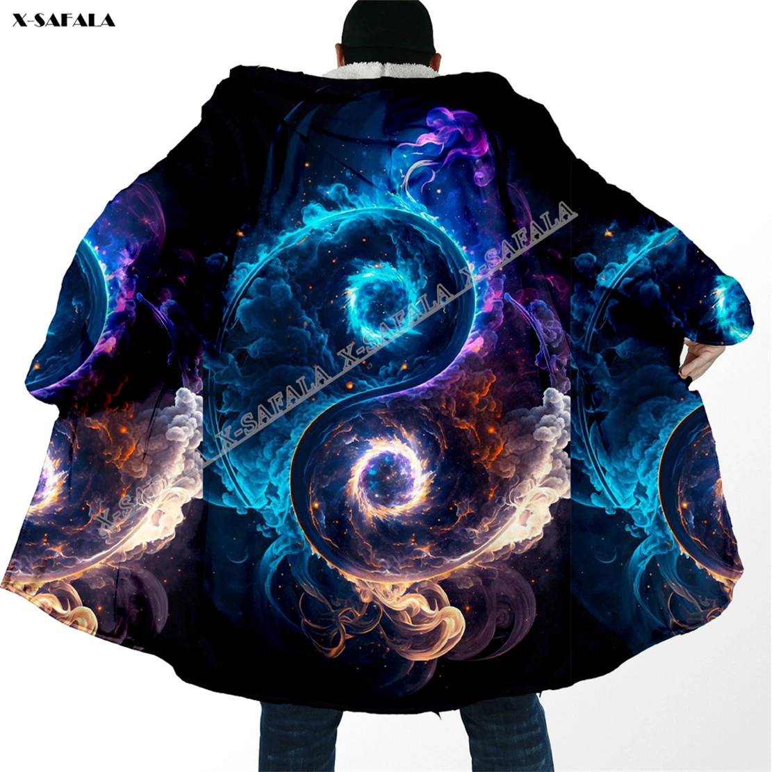 

Yinyang 3D Printed Overcoat Hooded Blanket Coat Cape Robe Fleece Loose Men Female Cloak Windproof