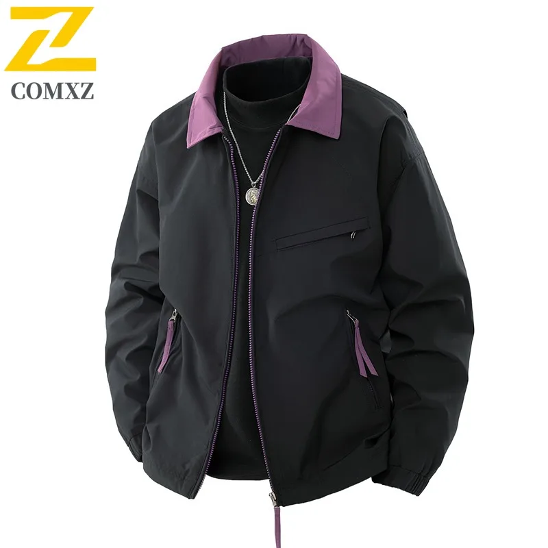

COMXZ Men Chaqueta Breathable Turndown Collar Outdoor Jogging Travel Outdoor Camping Jacket Classic Loose Jacket with No Hood