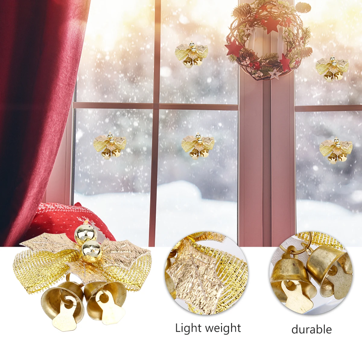 

6 Pcs Christmas Tree Decorations Fabric Bell Bow Ornament Decors Mini Bows Xmas Bowknot Metal Knots Child Ornaments