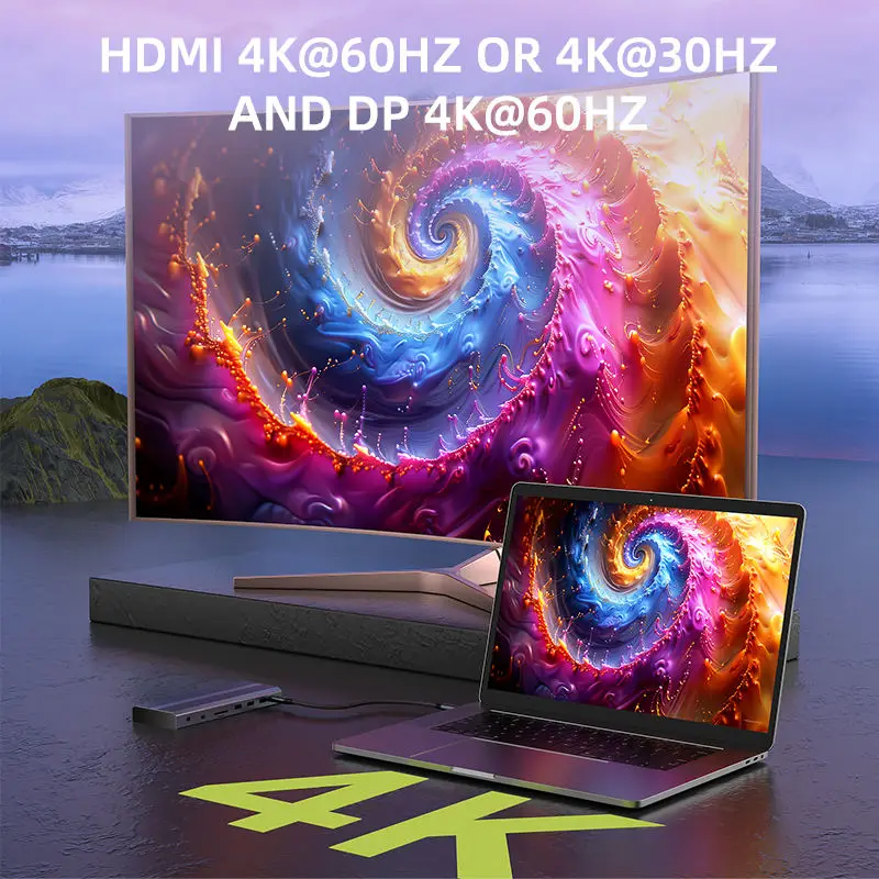 13 в 1 Fast Charge Type C PD 100 Вт DP 4K 60 Гц RJ45 1000M TF SD 3.0 Audio 3,5 мм USB a 3.2 HUB 4K Док-станция Displaylink