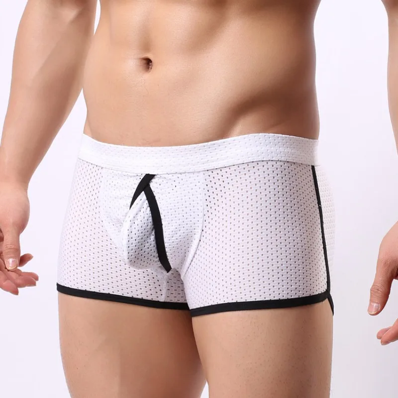 

Men Use Mesh Net Dot Breathable Sexy Boxers with U-Pouch Low Rise Swim Shower Boy Panties Casual Fashion Comfortable Underwear