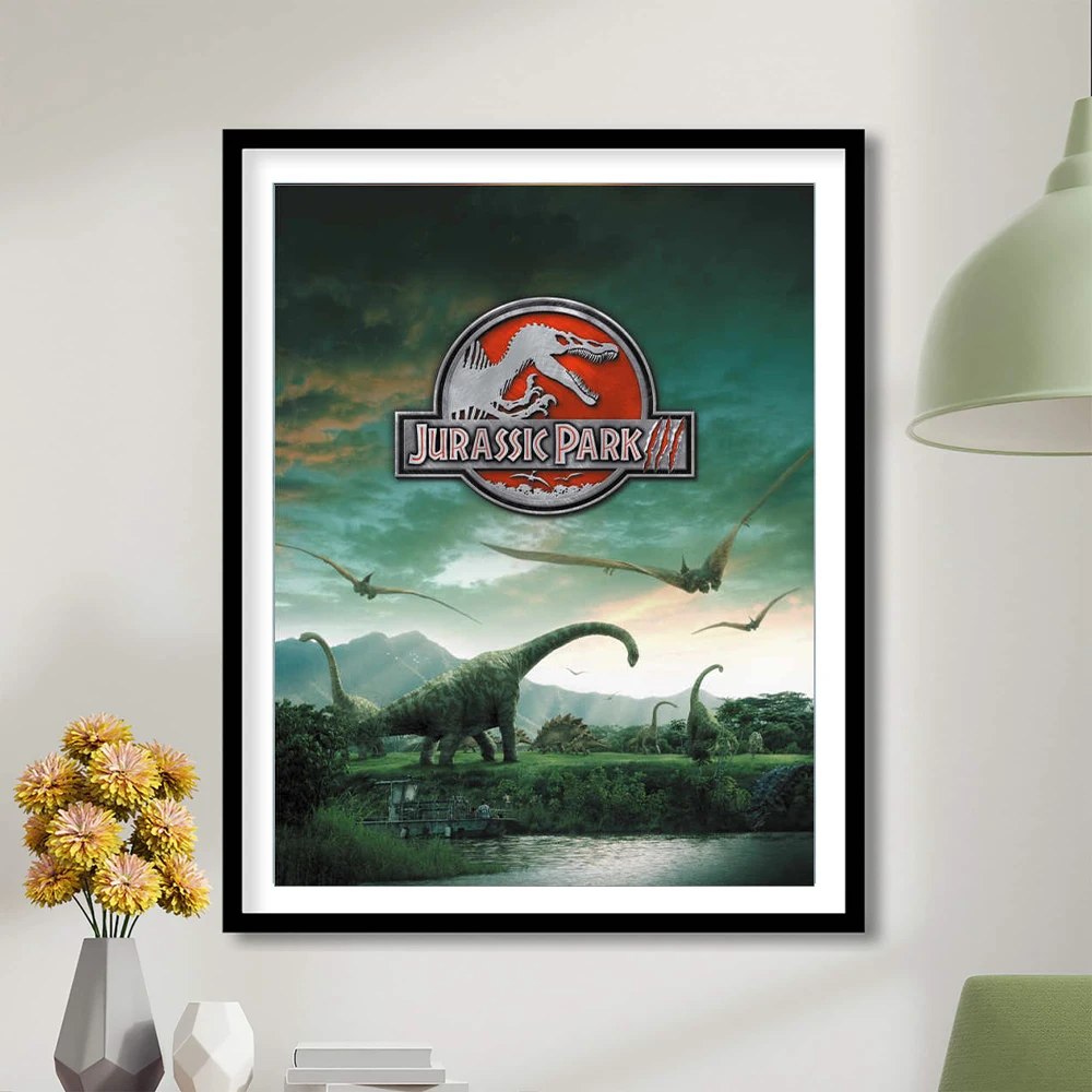 Peinture Diamant 5D Classique : Mosaïque Jurassic Park, Poster Dinosaure, Kit DIY Broderie Croix en Strass, Décoration Maison, Artisanat