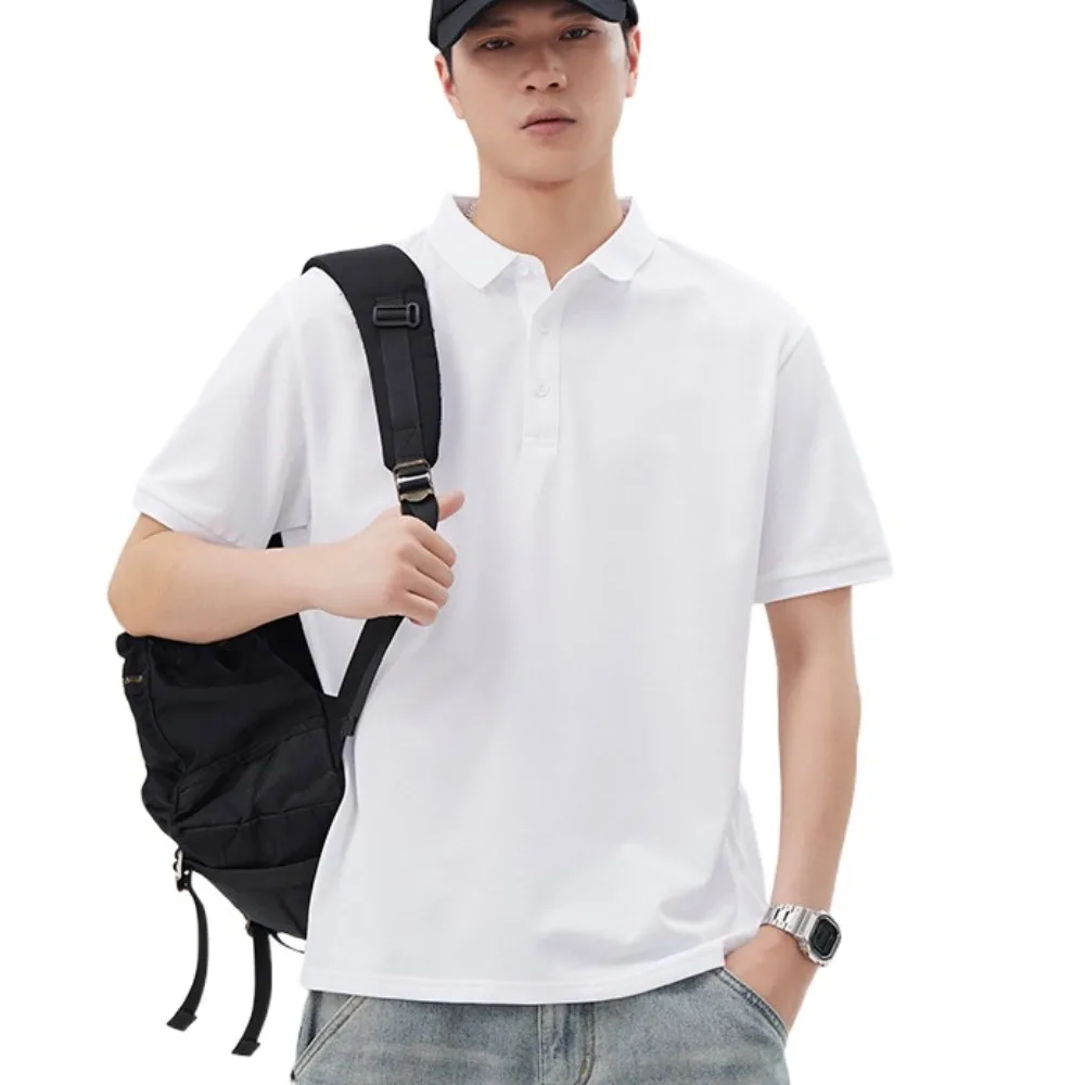 

Leisure Pure Color Men's Polo Shirt Loose Simple Short Sleeved T Shirts Streetwear Undershirt Basic Tees Shirts Daily