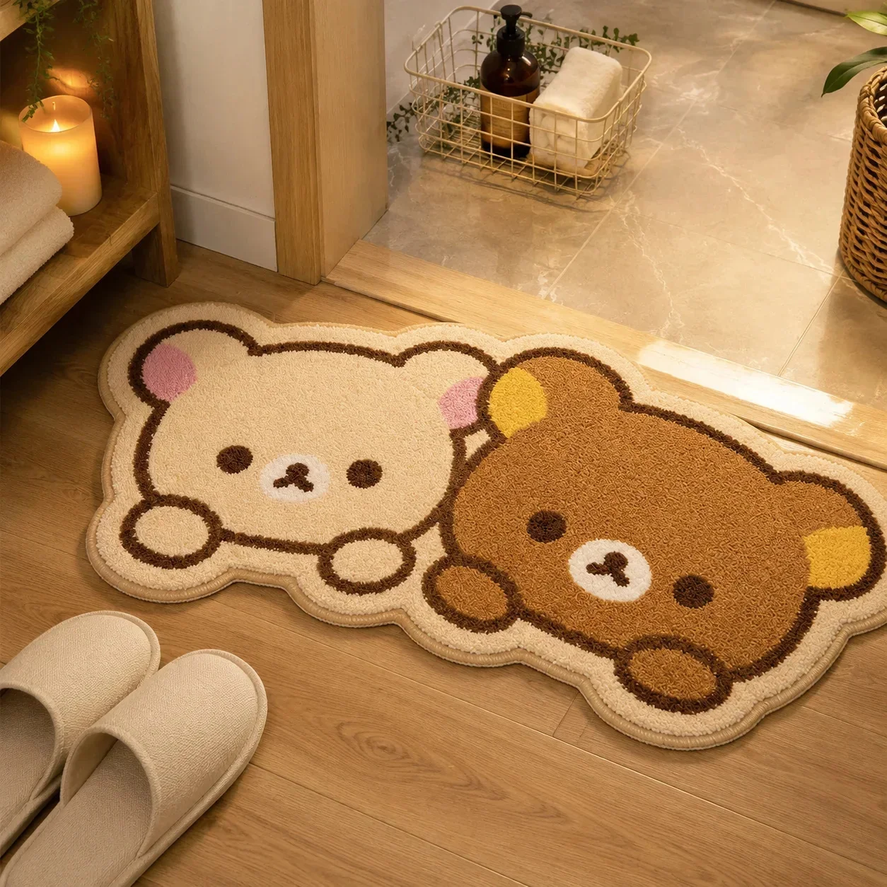 Rilakkuma Doormat Imitation Cashmere Absorbent Rug Floor Mat Bedroom Entrance Bathroom Anti-slip Plush Foot Pad Home Decor