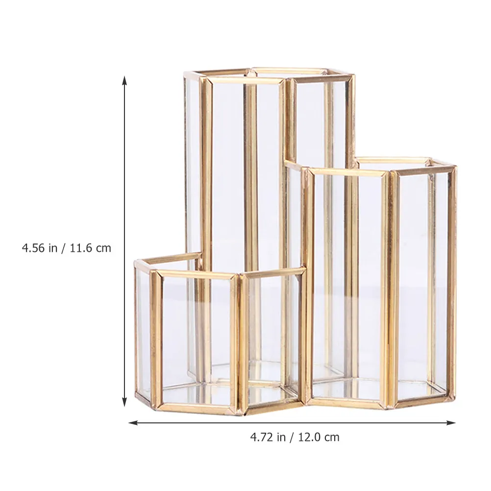 Makeup Brush Holder Three Grid Glass Organizer Storage Bucket Pen Holder Desktop Makeup Brush Storage Stand - view 2
