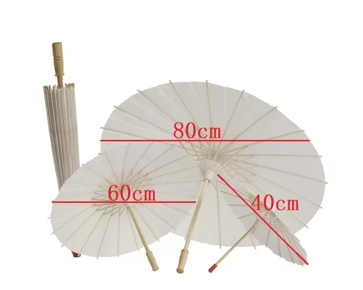 40/60/80cm Blanker Weißer Papierschirm Vintage Bambus-Sonnenschirm Chinesisches Kunsthandwerk für Hochzeitsdekoration, Fotografie-Requisiten, DIY-Malerei – Detail 1