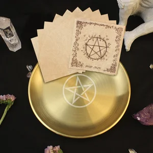 Piring Pentagram Altar Nampan Ritual Pagan Piring Perhiasan Dekoratif Kristal Tempat Lilin Logam Pembakar Dupa Perlengkapan Sihir 6 piring kristal penjualan terbaik - №