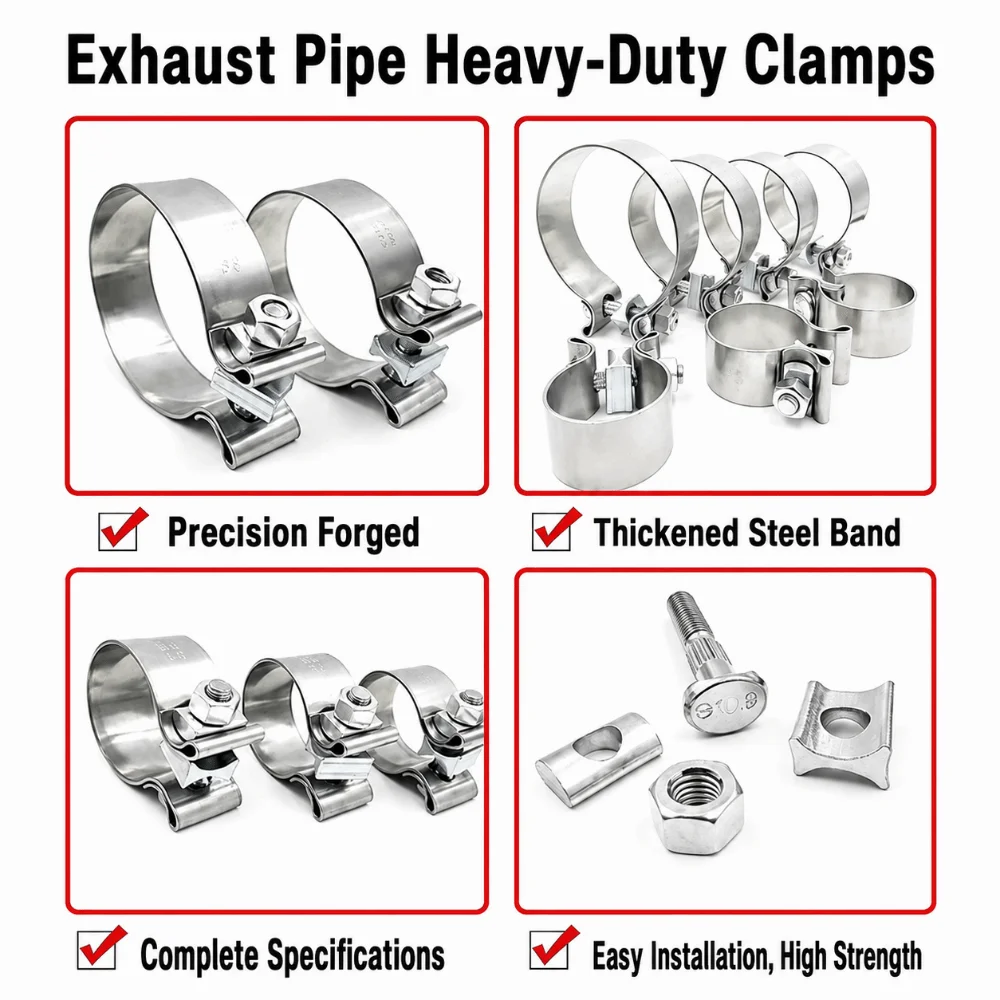 Strong Stainless Steel Exhaust Pipe Clamp 40-76mm Universal Steel Pipe Clamp Exhaust Clamp