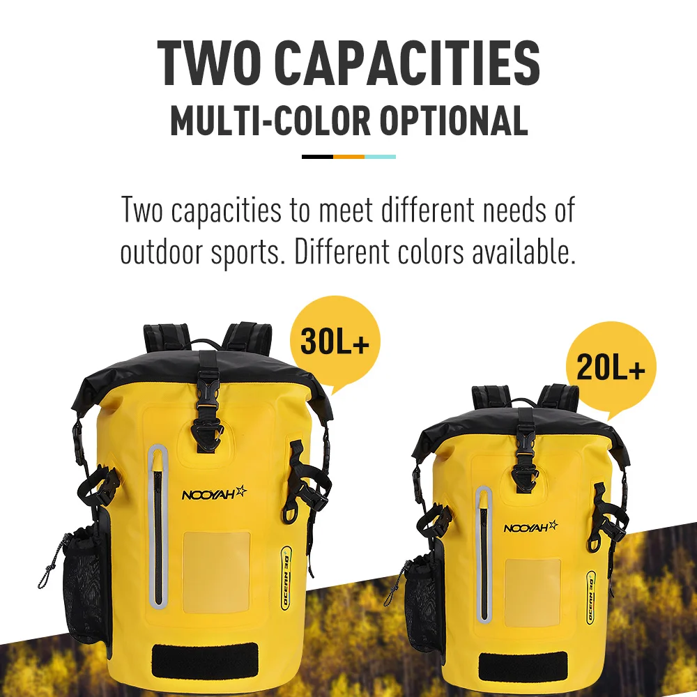 NOOYAH Waterproof Dry Bag IPX8 Roll-Top Closure Waterproof Backpack Fishing Bag Double Layer Rucksack Outdoor Sport Dry Backpack