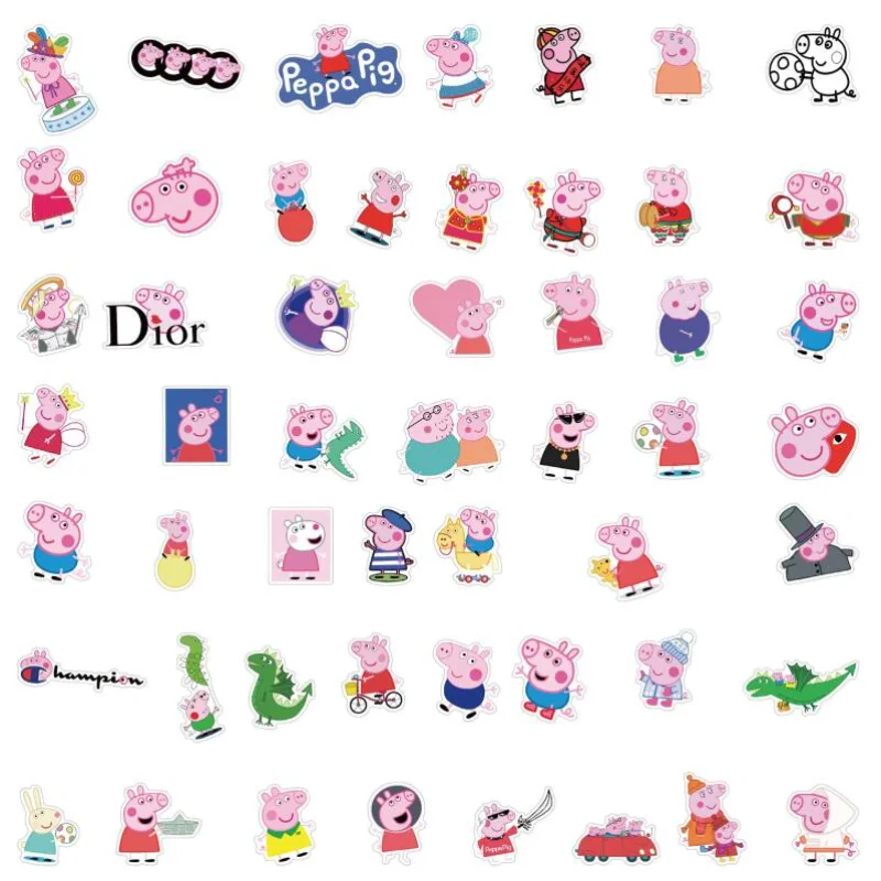 50pcs Peppa Pig sticker Children\'s cartoon doodle sticker Pen box Water bottle refrigerator bag wall decoration small gift