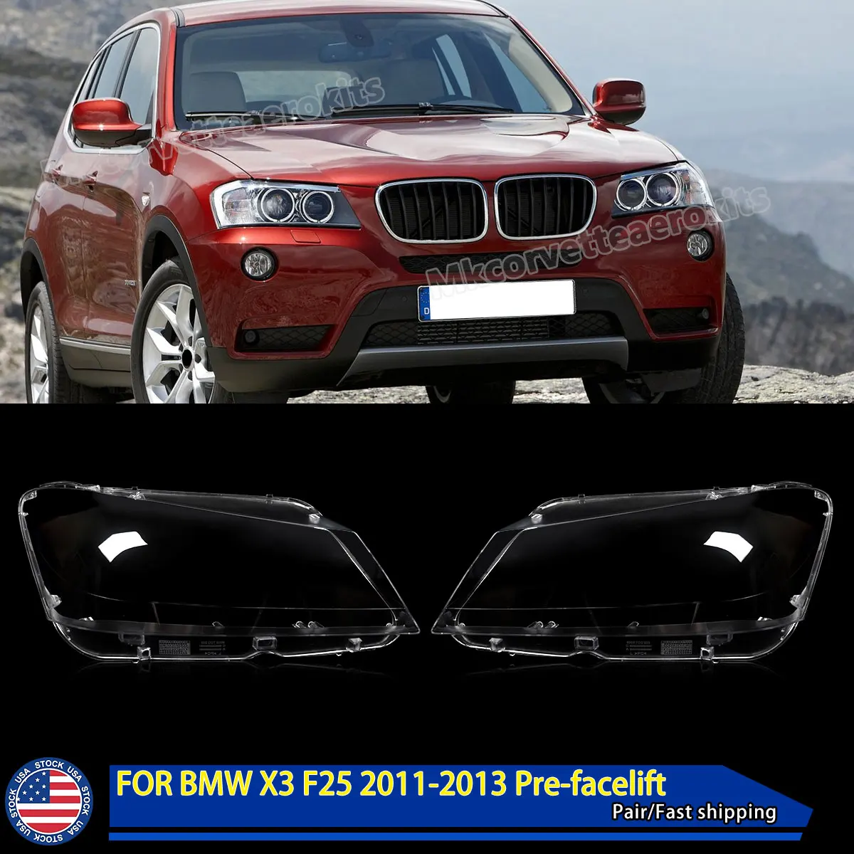 SAIQINGSP 2Pcs Front Headlight Lens Shell For BMW X3 F25 2011-2014 Car Accessories Tools