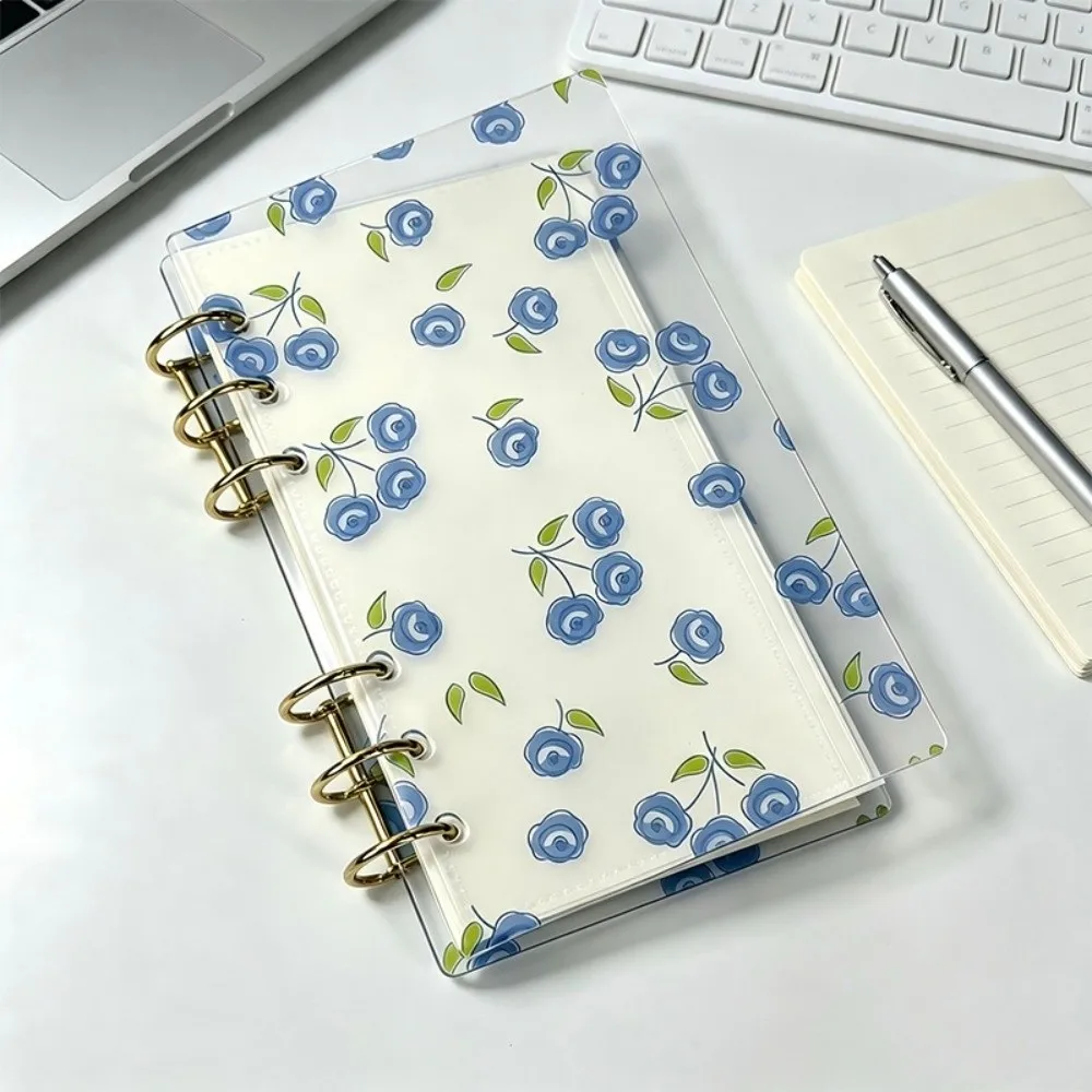 Cute Acrylic Binder Notebook Transparent Detachable Loose Leaf Notebook Floral Print Diary Planner Students