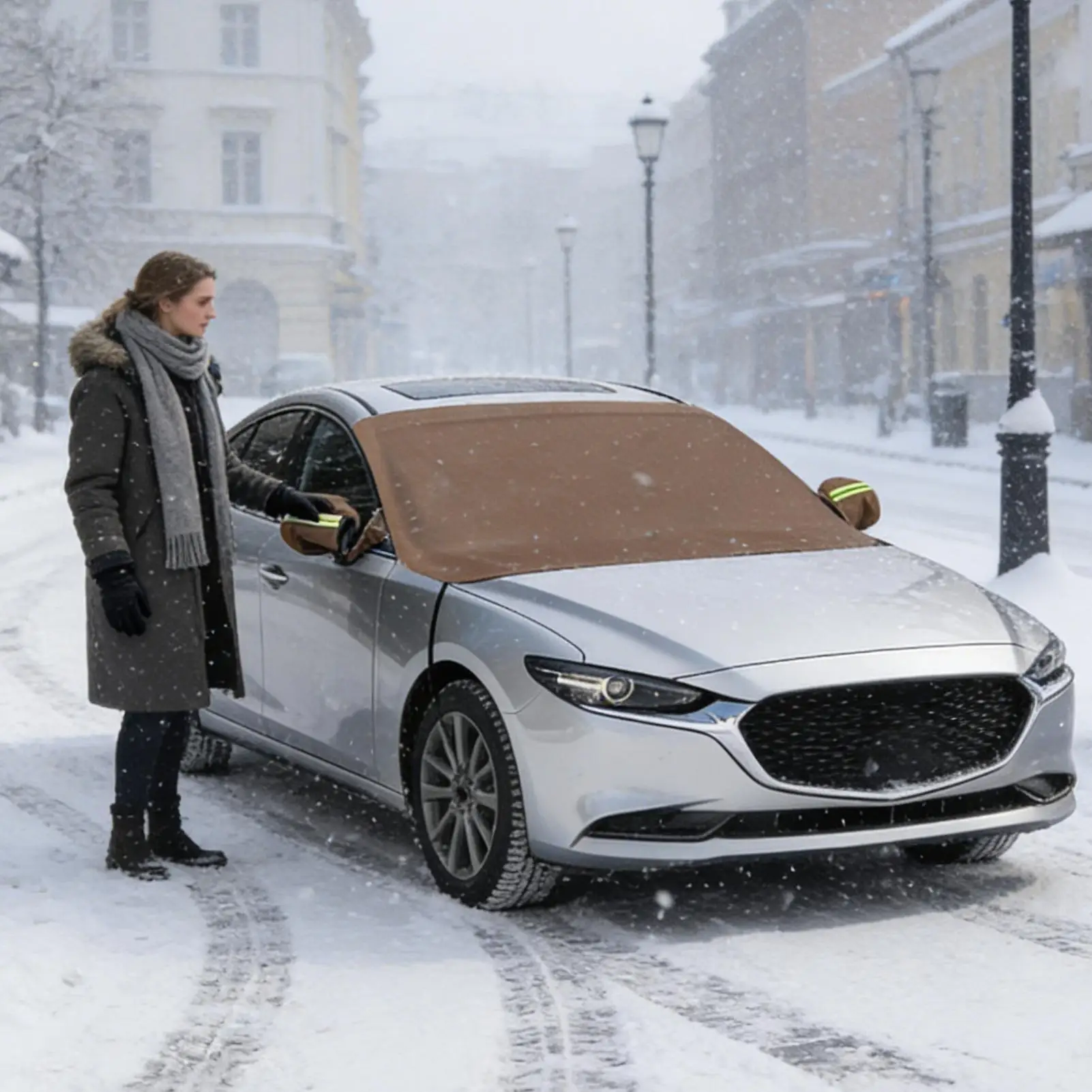 

Car Windshield Snow Cover PU Leather Dustproof Windproof Waterproof Auto Supplies Winter Windshield Covers For Sedans Winter