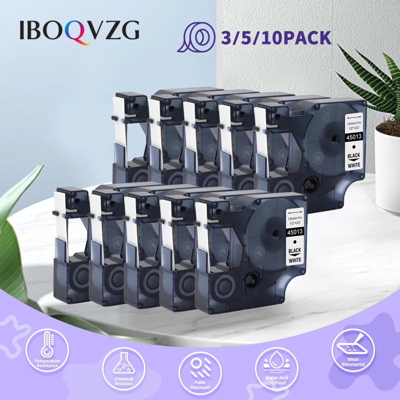 3PK~10PK 45013 6/9/12mm for Dymo D1 Tapes 45013 45010 45016 45017 45018 45019 Printer Ribbon Replacefor Dymo LM120 260 Labeler