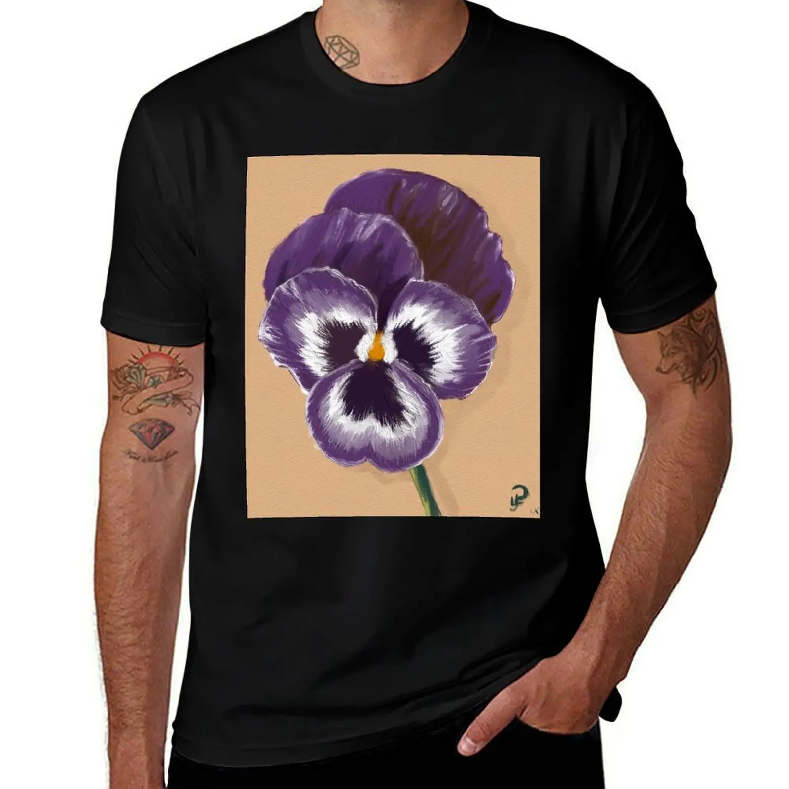 Viola in Oils T-Shirt Basic Short Sleeve Cotton Blend T-Shirt