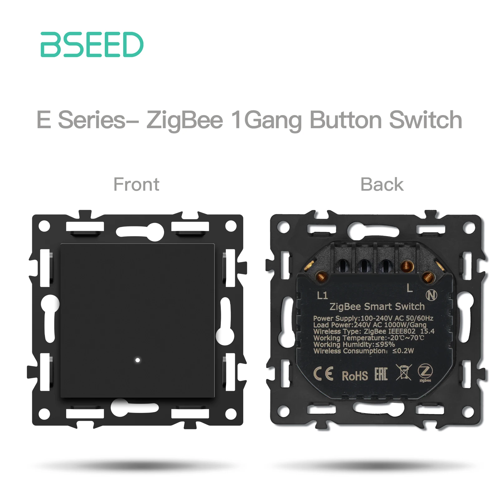BSEED Zigbee Klik Lichtschakelaar Deel 1/2/3/4Gang 2Way Schakelaar Functie DIY Deel EU Smart Socket Outlets Plastic Frame Zwarte Kleur