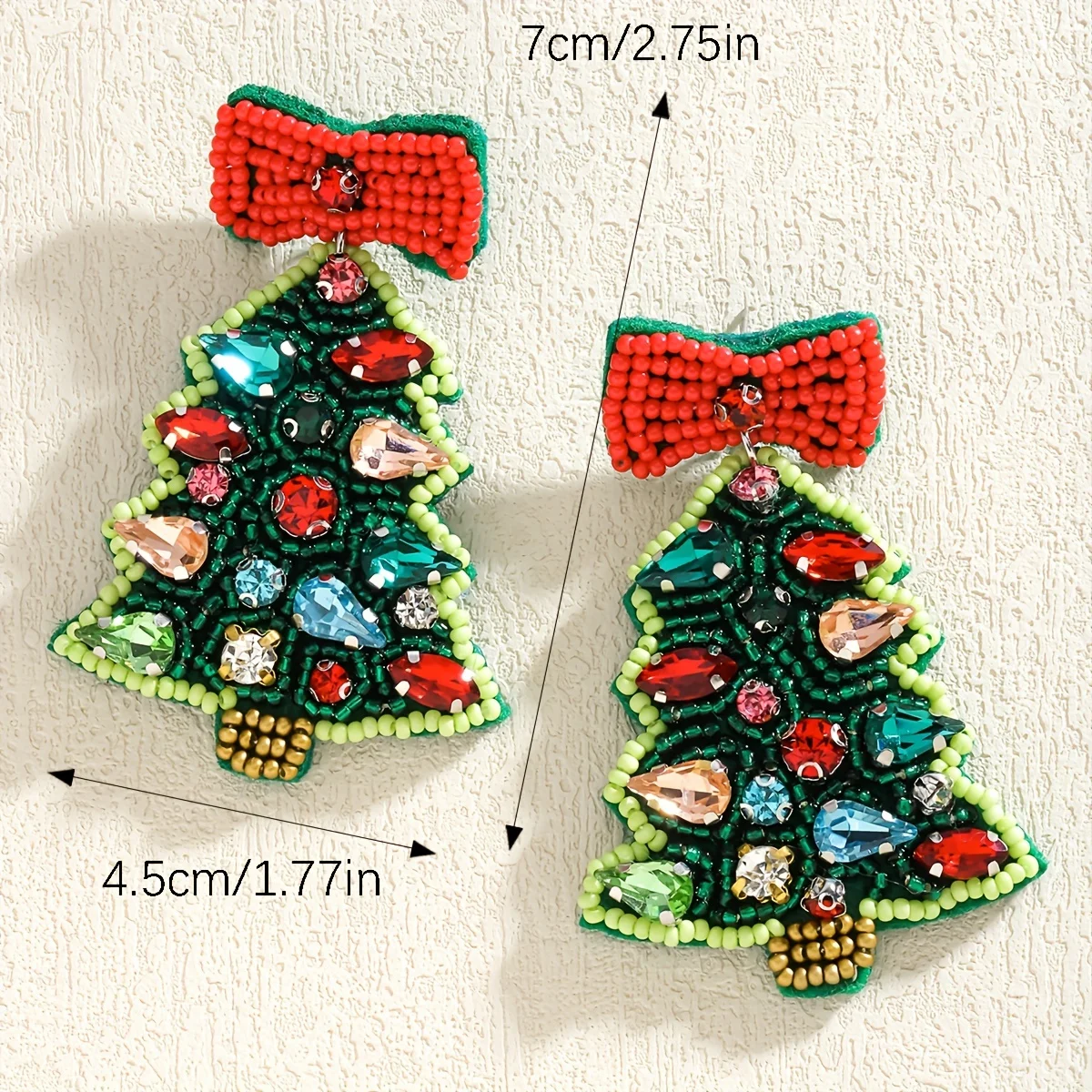 أقراط شجرة عيد الميلاد مطرز بالخرز من Vedawas-حجر الراين للنساء ، بوهو مصنوع يدويًا ، قوس أنيق لطيف ، إكسسوارات حفلات ، عطلة