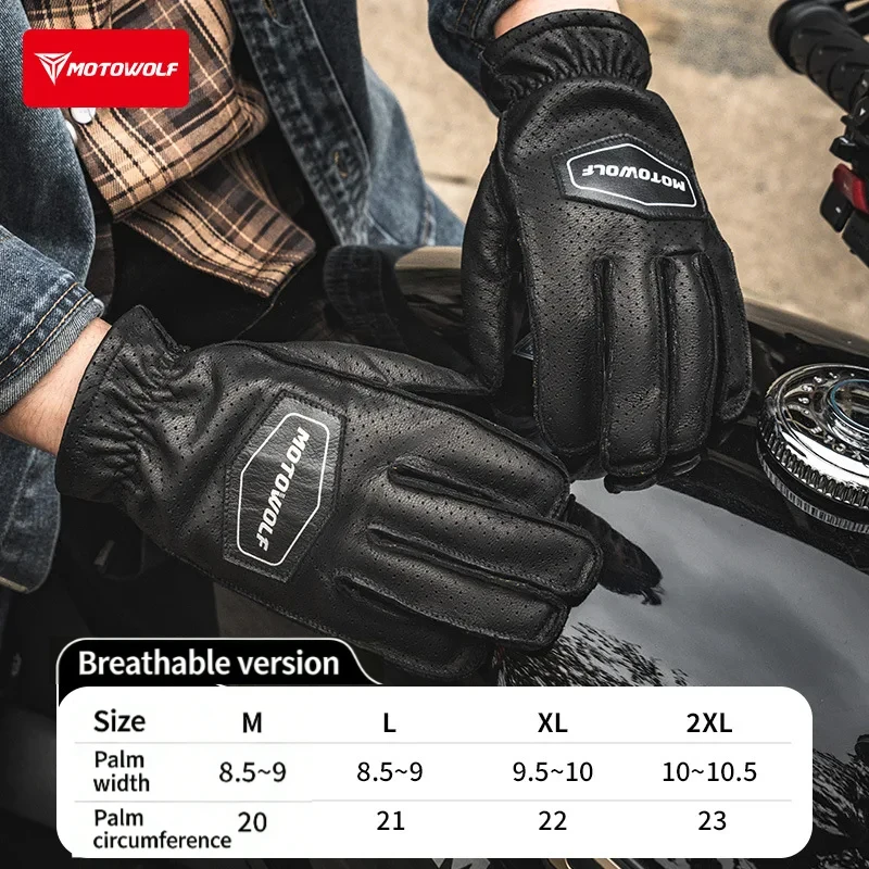 Windproof Anti-drop Motorcycle Gloves Four Seasons Retro Locomotive Sheep Leather Breathable Touch Screen Motorbike Riding Glove