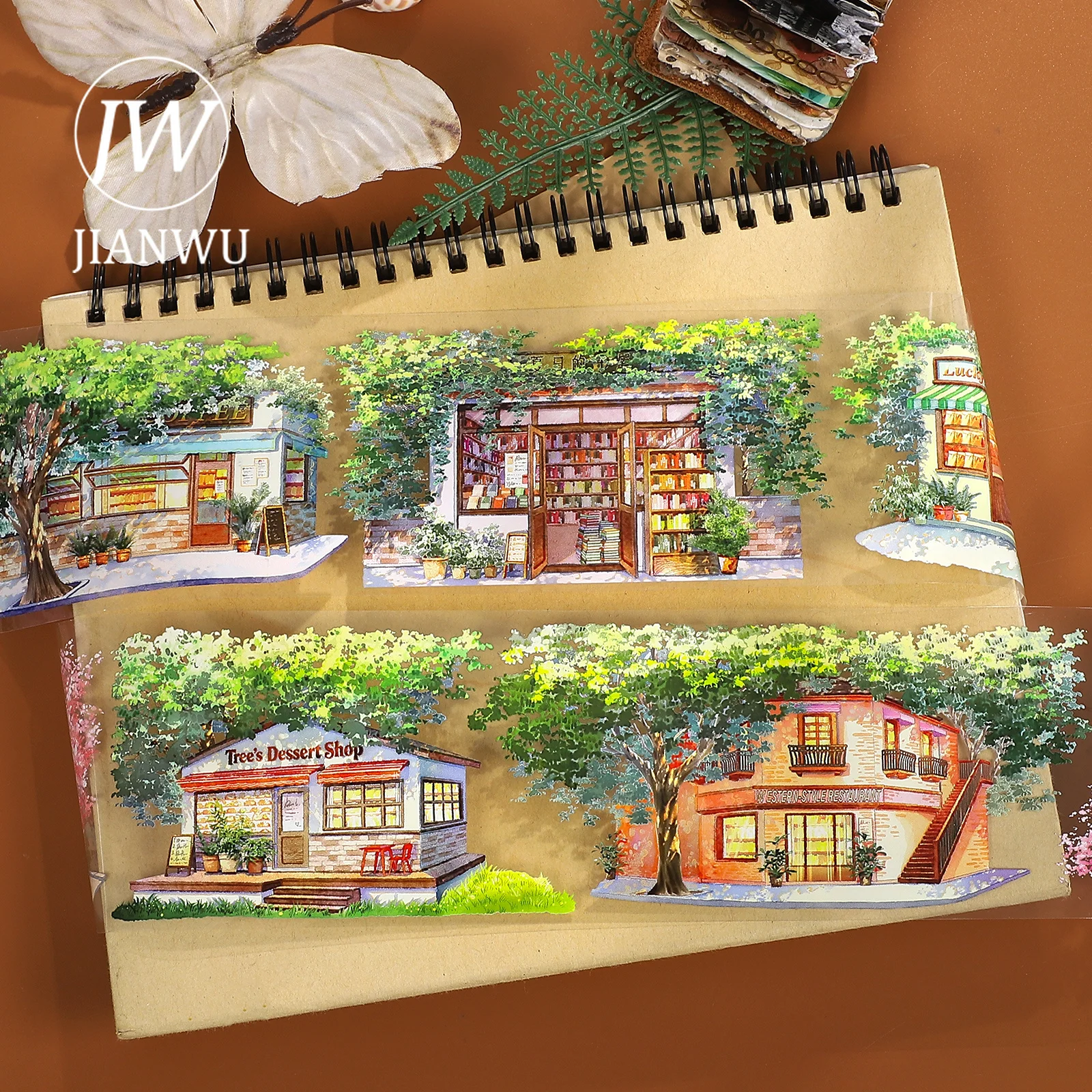 JIANWU 70mm*5m Vintage Summer Tree Street Landscape Material Collage Scrapbooking PET Tape Creative DIY Journal Stationery