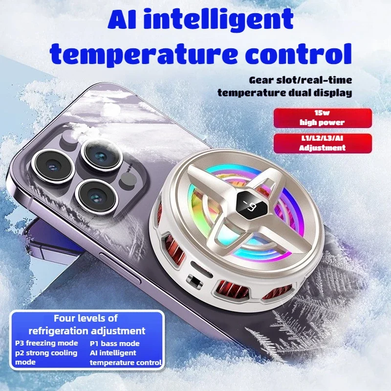 

K25 NEW Mobile Phone Semiconductor Refrigeration Magnetic/ Back-clip Cooler w/ Temperature Digital Display Cooling Fan Radiator