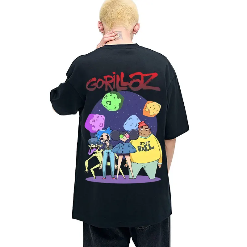 

Rock Band Gorillaz Double Sided Graphic T-shirt Men Women Clothing Hip Hop Fashion Oversized Tshirt Male Vintage Casual T Shirts