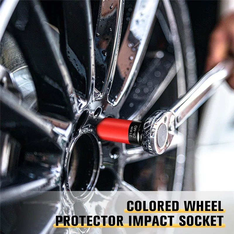 

A84X-1/2" Drive Wheel Protector Impact Socket 21Mm Lug Nut Socket Color-Coded Protective Socket