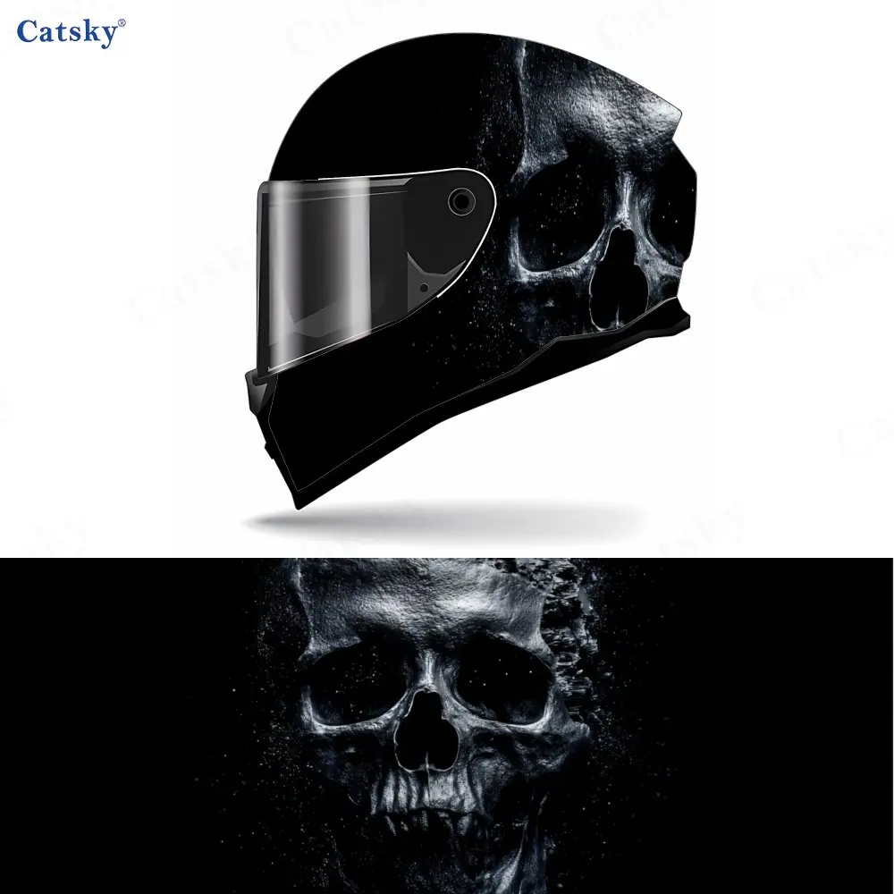 

Classic and Retro Black Skull Motorcycle Helmet Decal, Waterproof Self-adhesive Helmet Vinyl Wraps Sticker, Cool DIY Graffiti Fi
