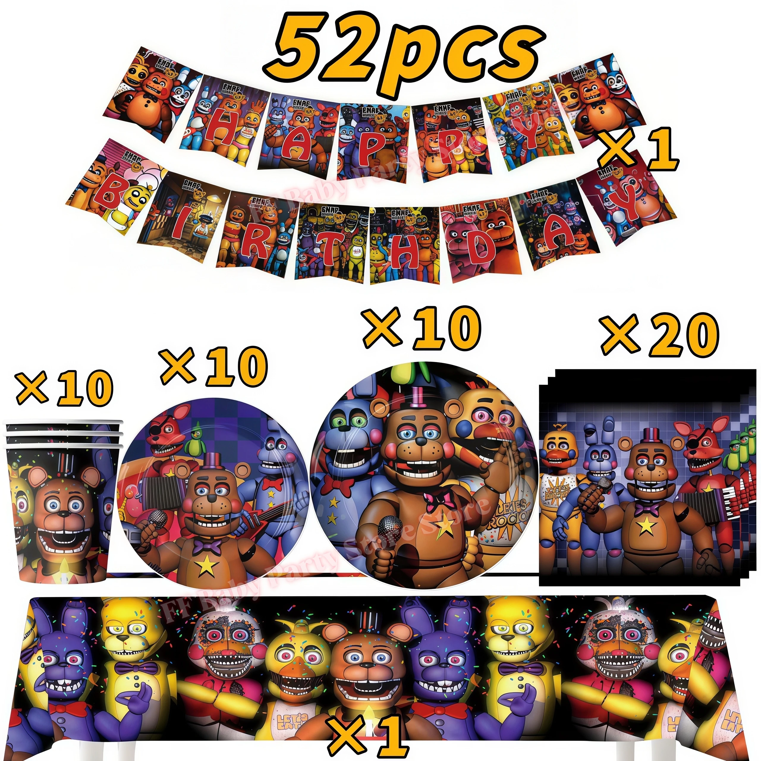 Five Nights Bear Geburtstagsparty-Dekorationen: Teller, Becher, Hintergrund, Freddy-Ballon für Kinderpartys, FNAFs Event-Zubehör und Geschenke – Detail 20