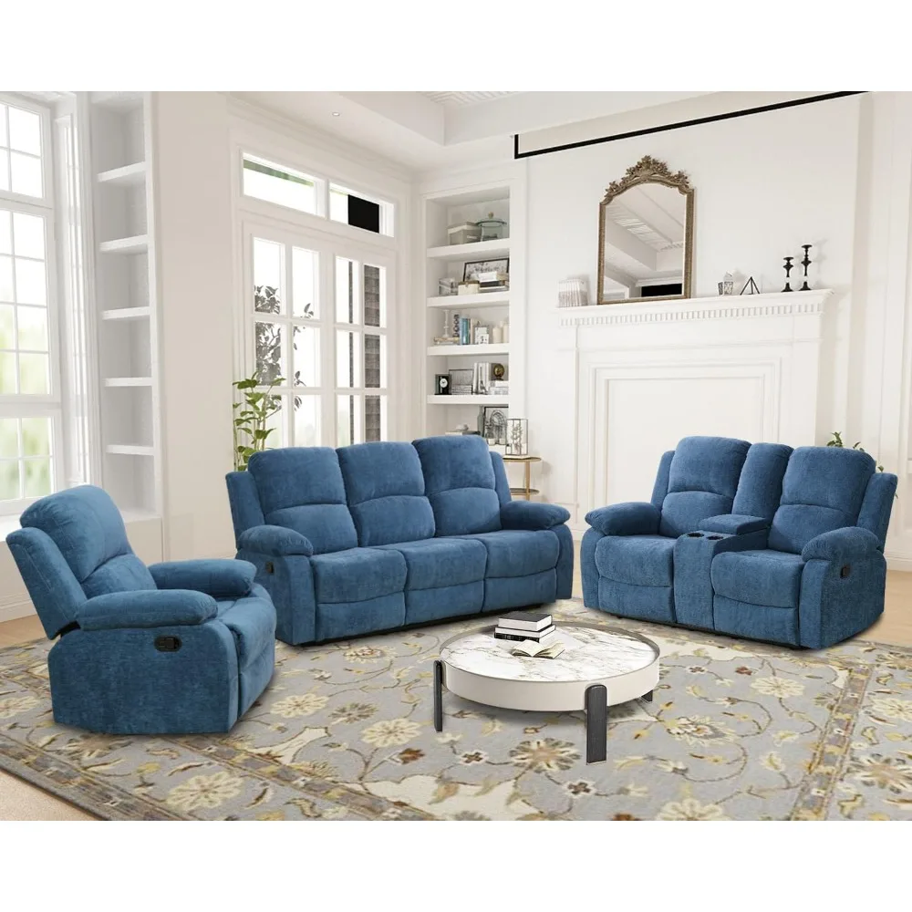 

Recliner Sofa Set Living Room Furniture,Microfiber Fabric Reclining Sofa Set,Recliner Couch Set with Cup Holders for Office Home