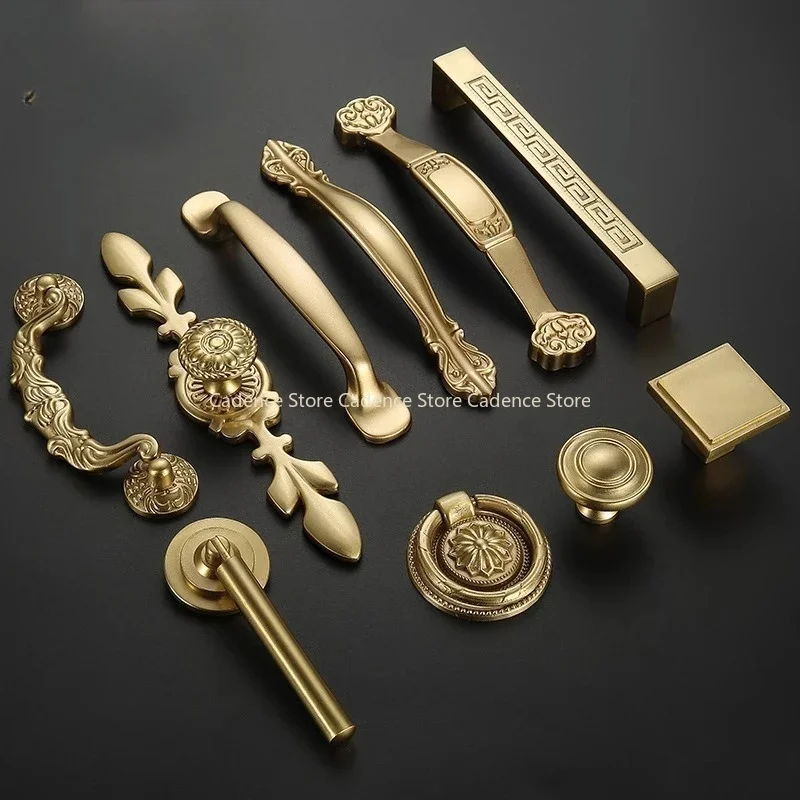 Kitchen Cupboard Knob Square Gold Cabinet Drawer Pull Closet Door Hardware European Fashion Luxury solid brass House Handle