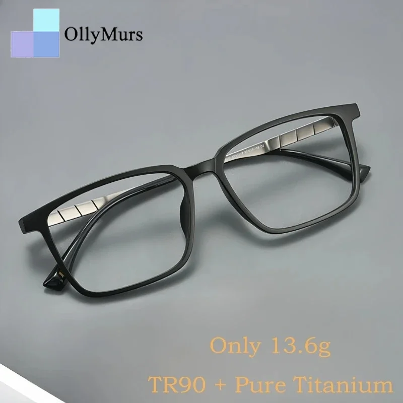 

OLLYMURS Ultralight Big Face Men's Eyeglasses Frame TR90 Pure Titanium Retro Square Optical Prescription Glasses BV610
