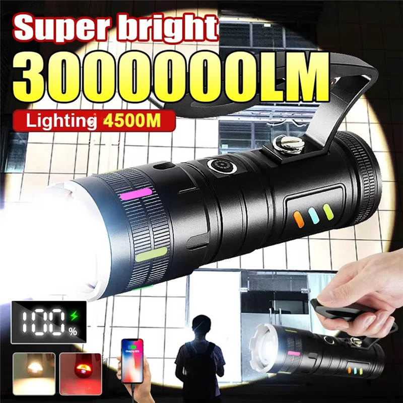 مصباح يدوي LED فائق القوة 800 وات قابل لإعادة الشحن عبر USB، فائق السطوع، طويل المدى، شعلة تكتيكية لصيد الأسماك والتخييم-[Cilae]