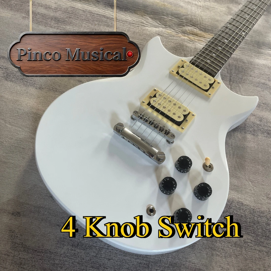 yama White Classic Double Cutaway Electric Guitar 4 Knob Switch HH Pickups Fixed Bridge Super Strat Versatile Guitar