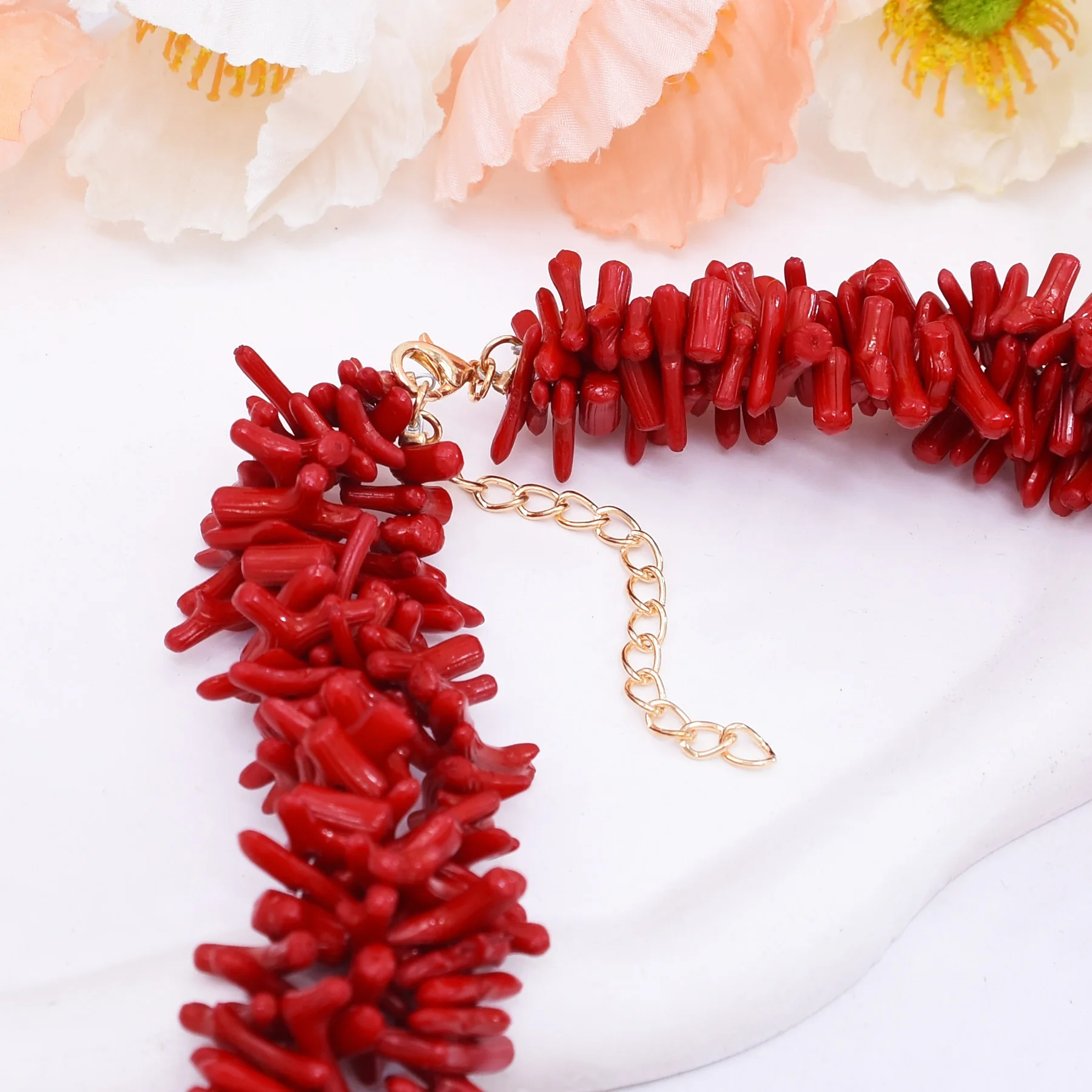 موضة المرجان الأحمر تقليد الباروك اللؤلؤ قلادة قلادة للنساء متعدد الطبقات سلسلة البوهيمي اليدوية مجوهرات الإكسسوار #5